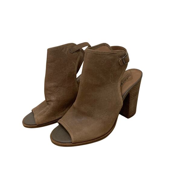 Lucky Brand, Women's, Taupe, Leather Upper, Open-Toe Heeled Booties, Size 7.5 - Picture 1 of 7